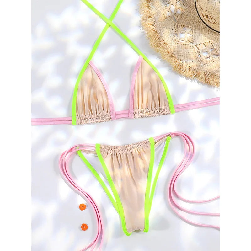 Contrast Double Strap Bikini