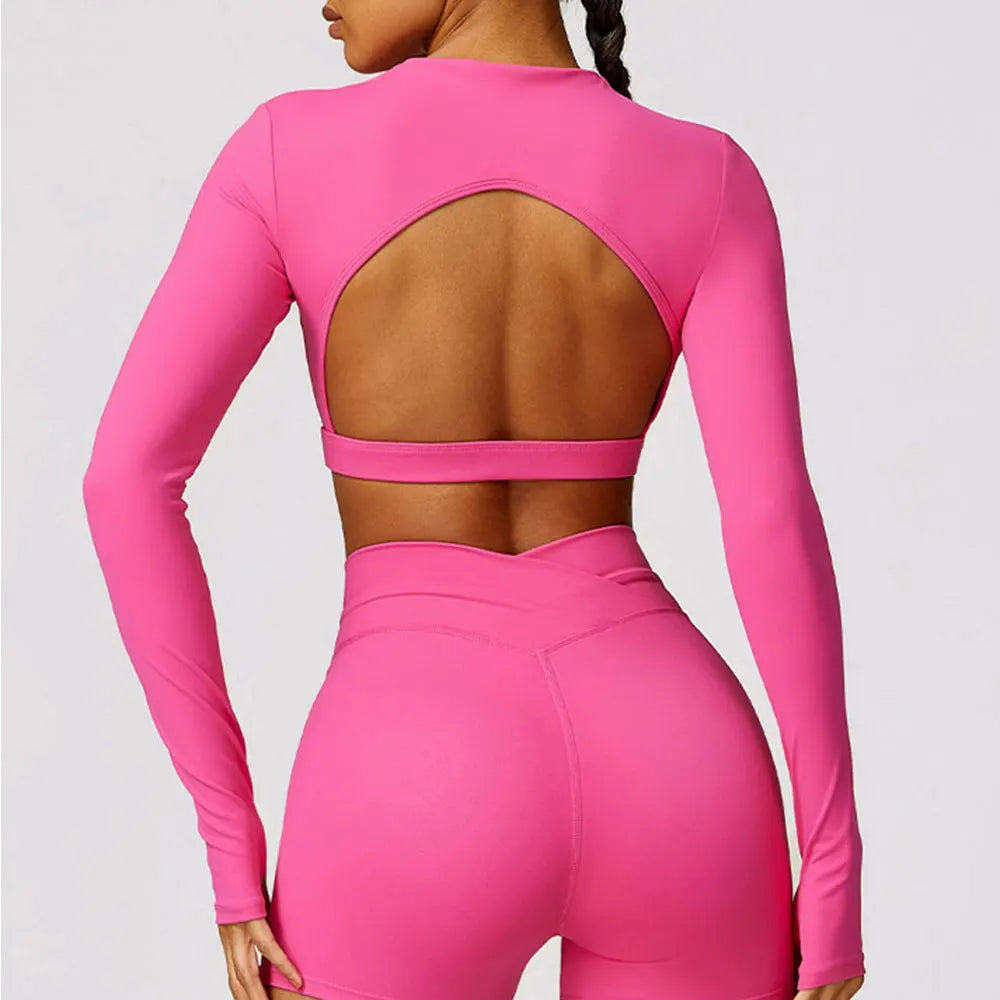 Long Sleeve Open Back Crop Top