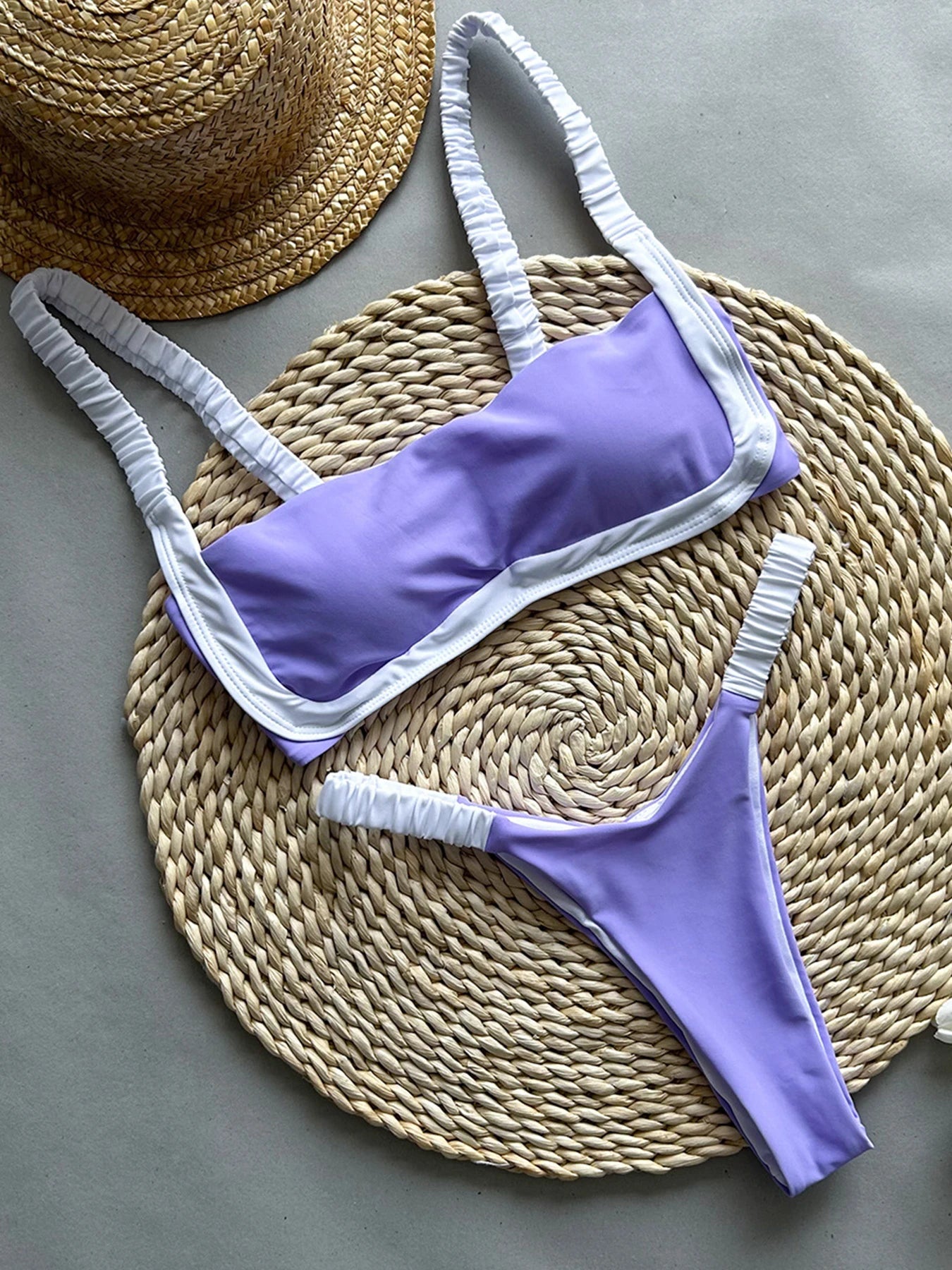 Contrast Ruched Strap Bikini