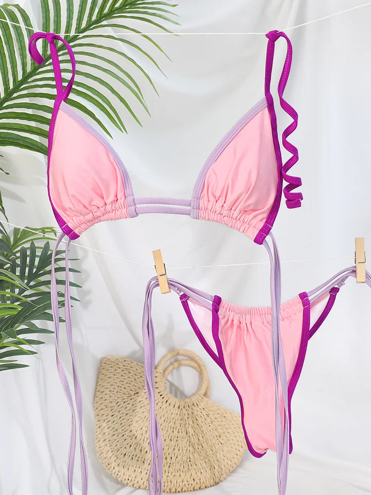 Contrast Double Strap Bikini