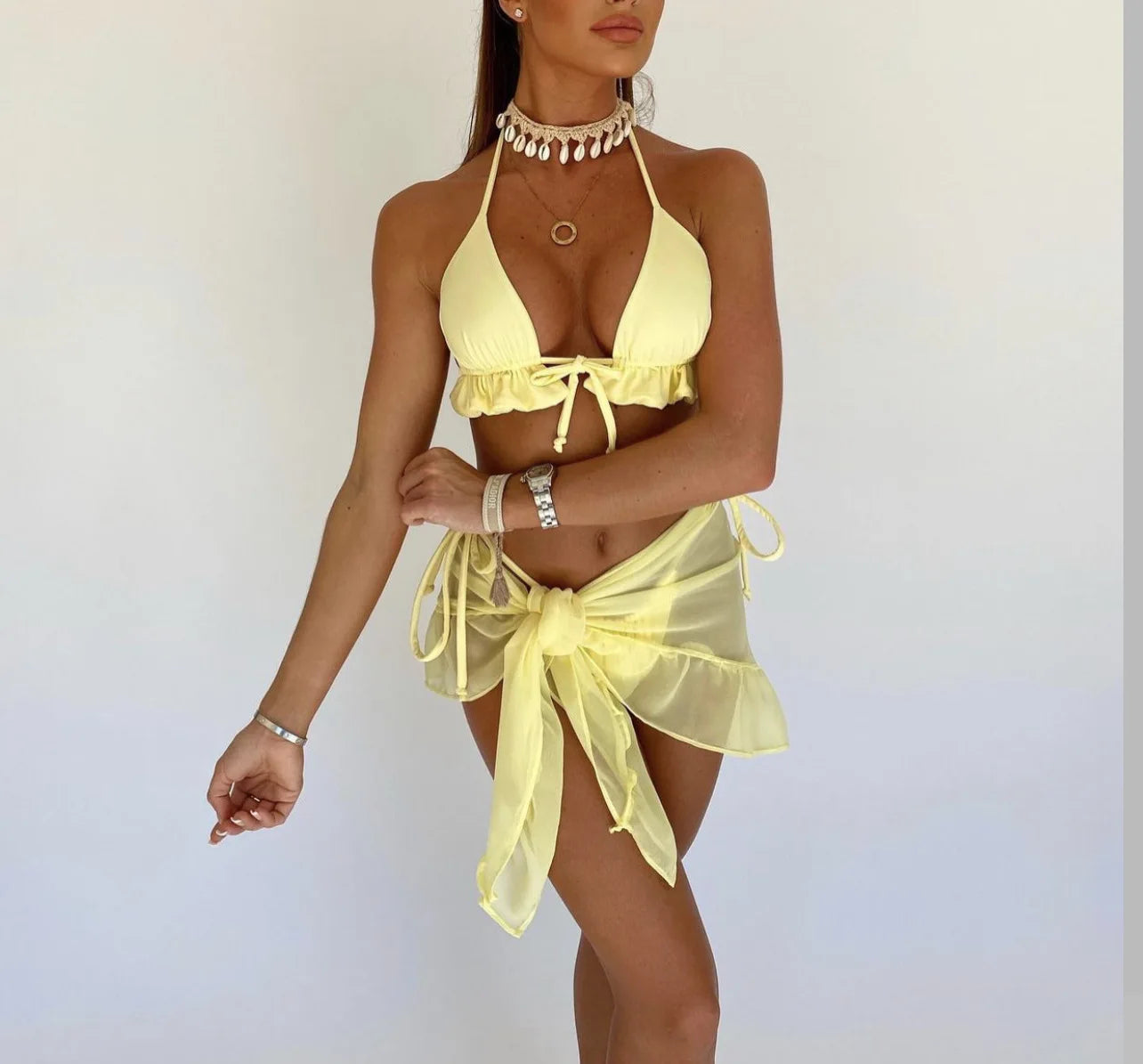 3 Piece Frill Detail Bikini Set