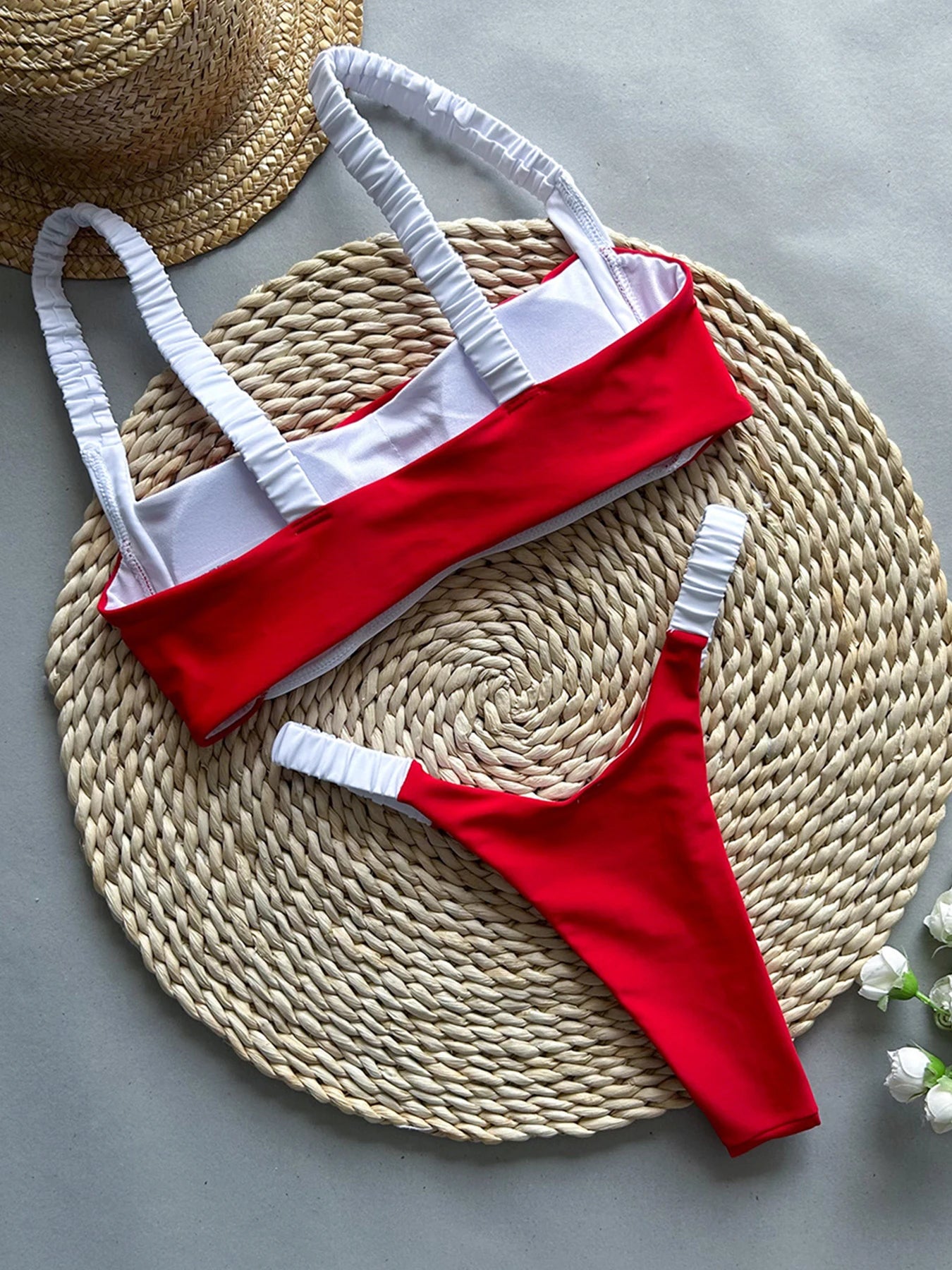 Contrast Ruched Strap Bikini