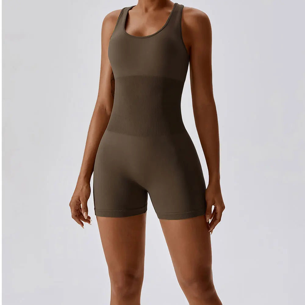 Racer Back Ribbed Short Unitard