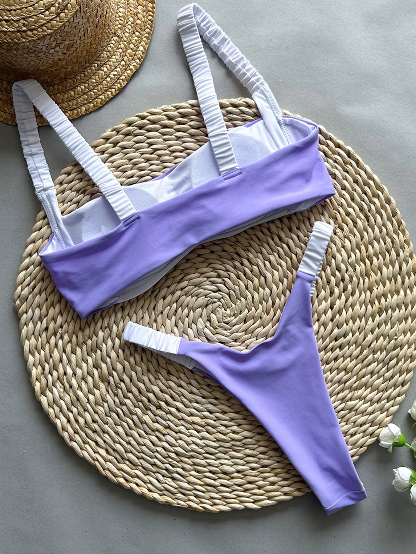 Contrast Ruched Strap Bikini