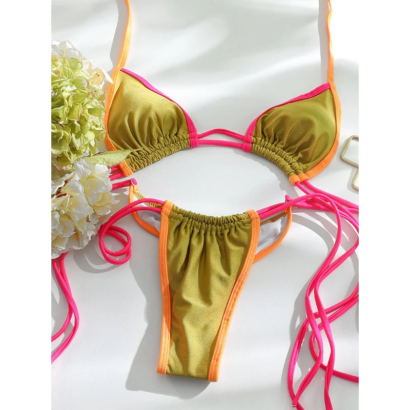 Contrast Double Strap Bikini
