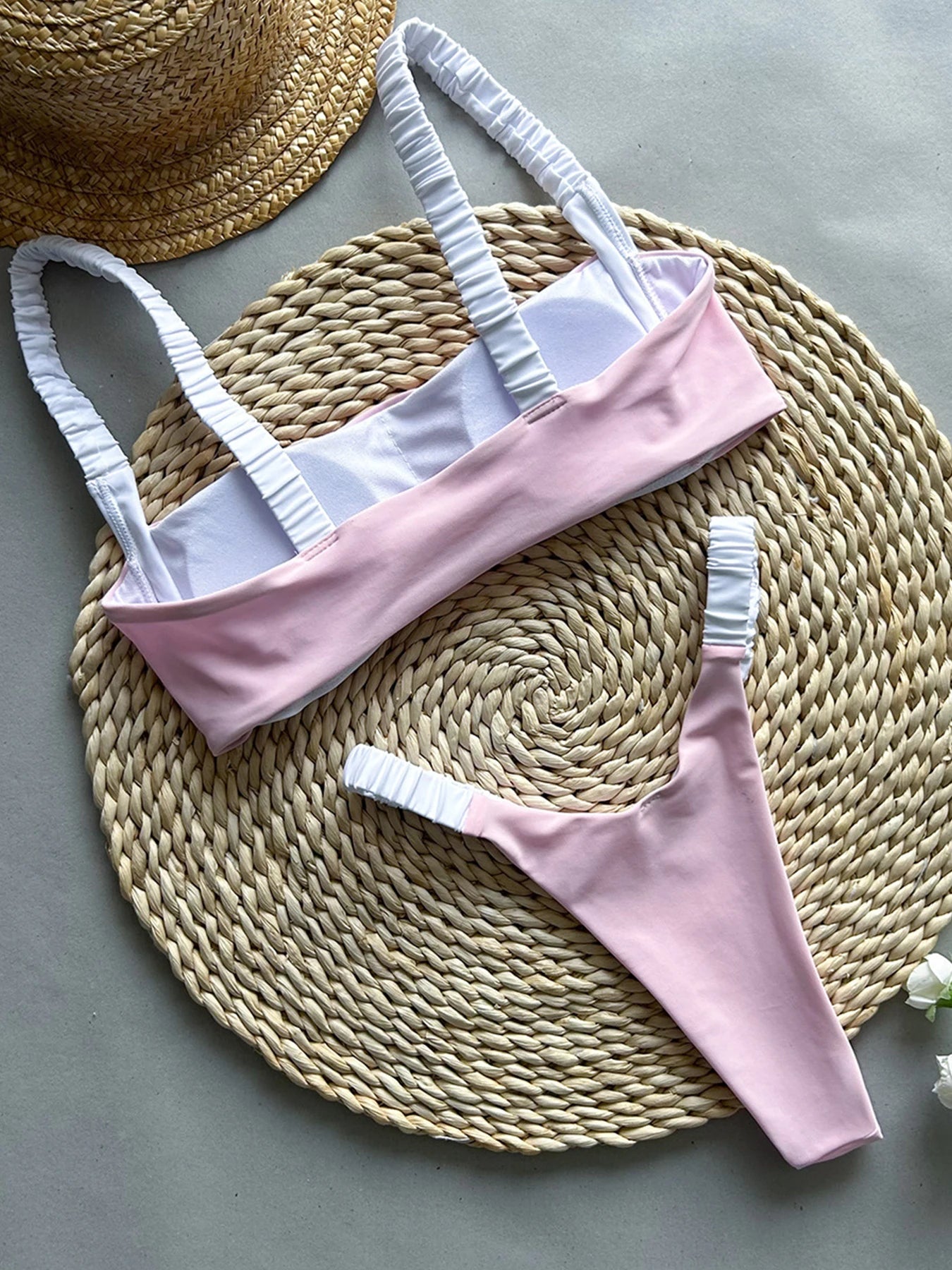 Contrast Ruched Strap Bikini