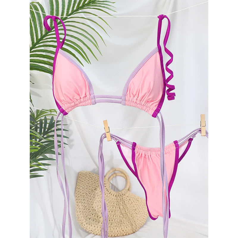 Contrast Double Strap Bikini