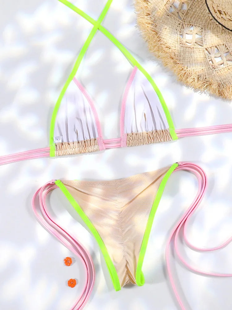 Contrast Double Strap Bikini