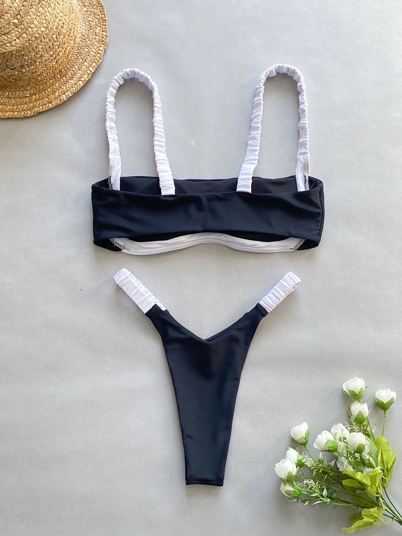 Contrast Ruched Strap Bikini