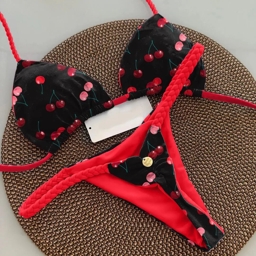 Cherry Print Thong Bikini
