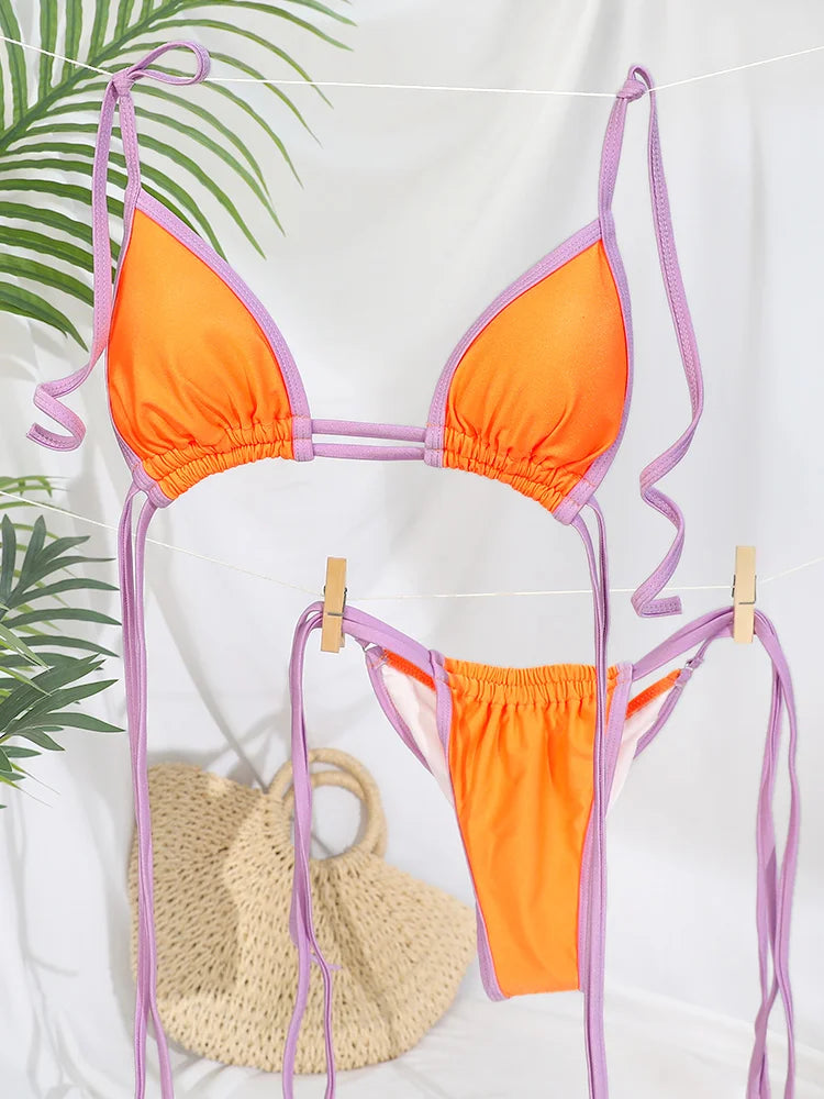 Contrast Double Strap Bikini
