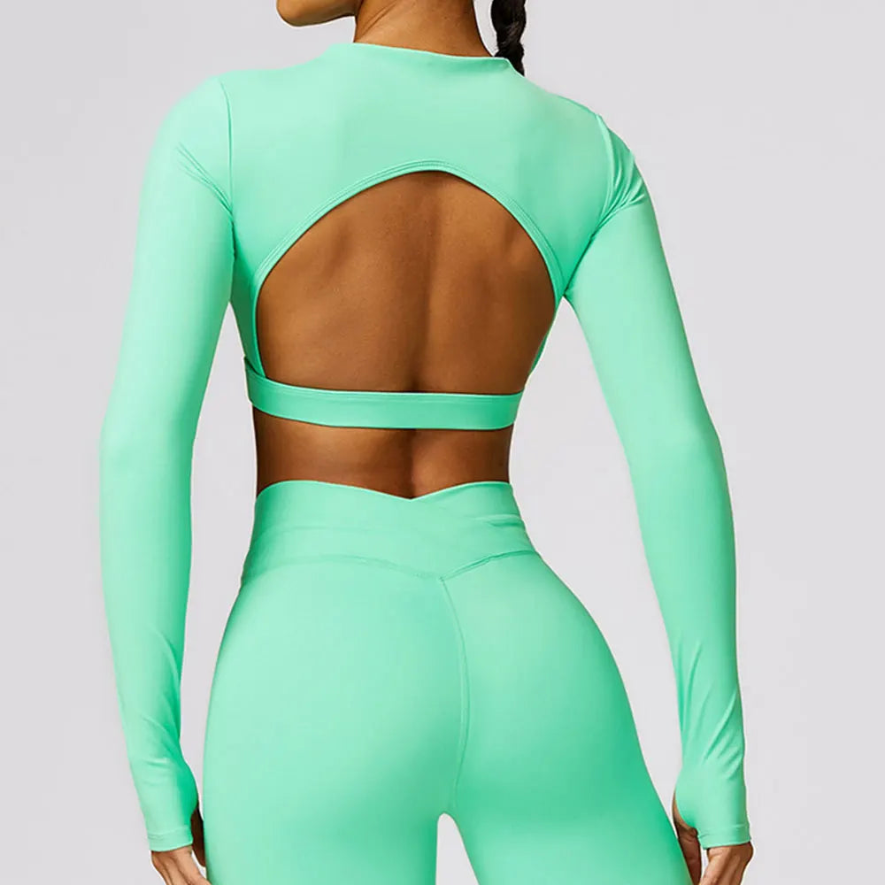 Long Sleeve Open Back Crop Top