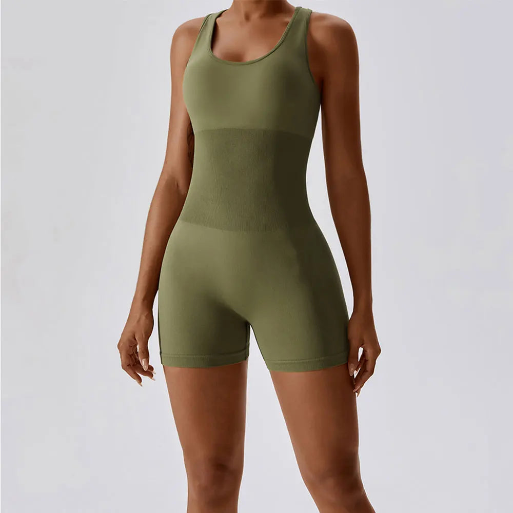 Racer Back Ribbed Short Unitard