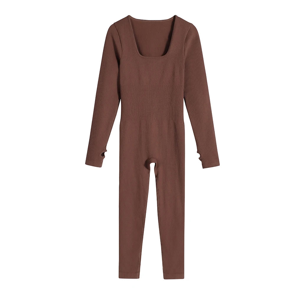 Long Sleeved Ribbed Jumpsuit