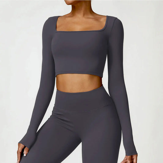 Square Neck Long Sleeve Crop Top