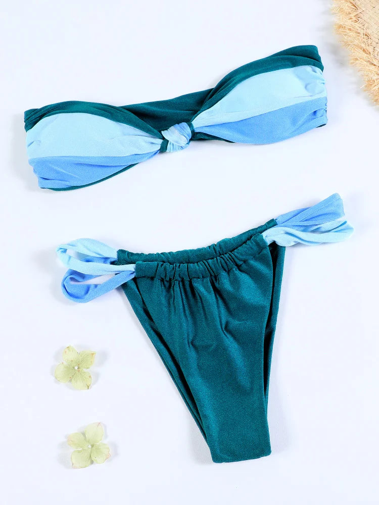 Knot Front Gradient Bandeau Bikini