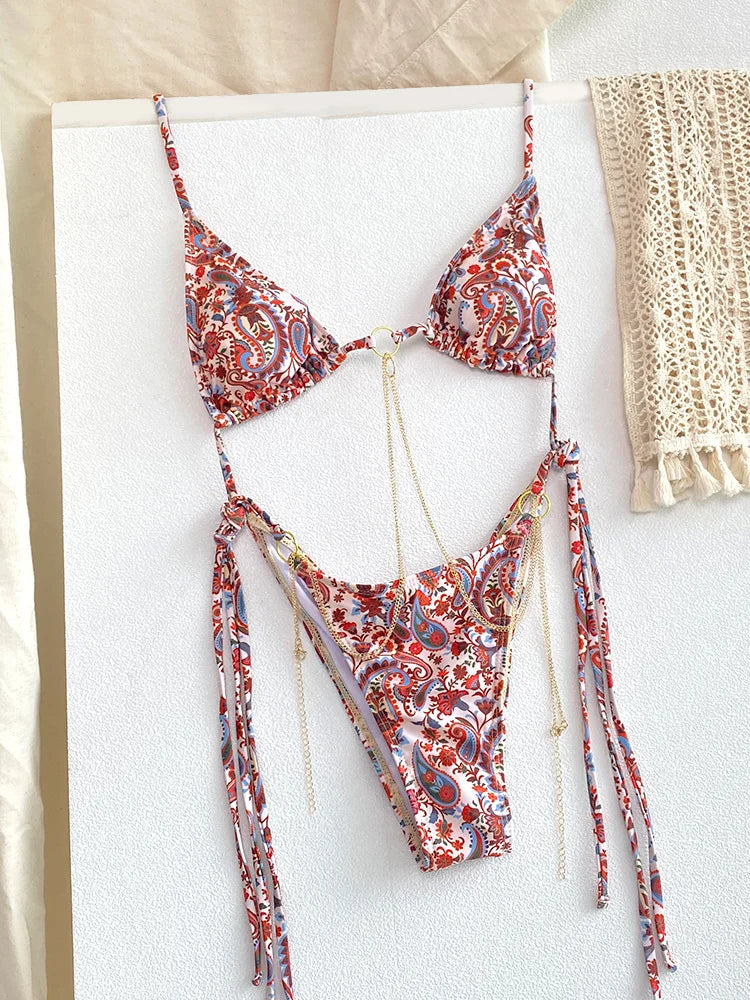 Paisley Print Bikini with Ring Detail