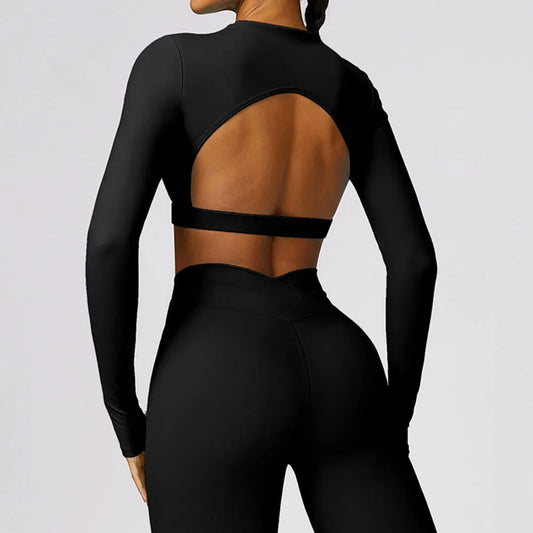 Long Sleeve Open Back Crop Top